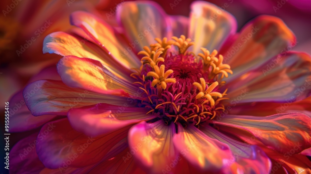 Vibrant Zinnia Bloom in Close-up Detail Showing its Petals' Beauty