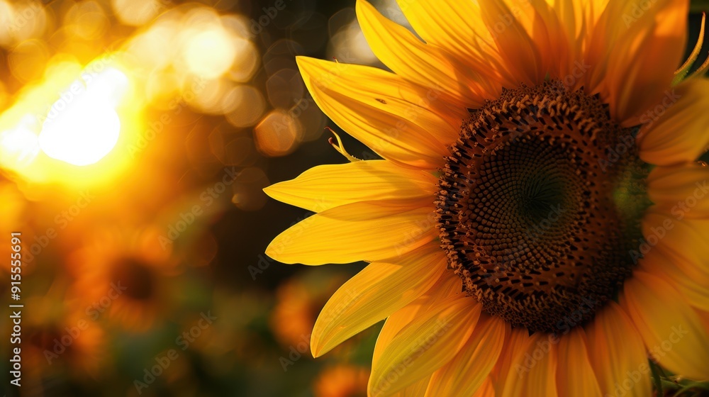 Fototapeta premium Radiant Yellow Sunflower Basking in Sunlight Close-up.