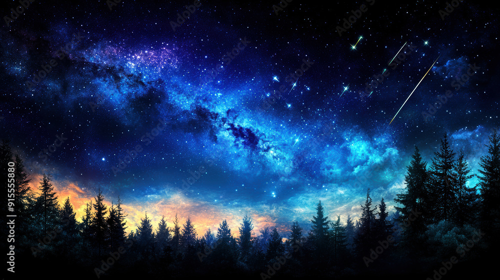 Fototapeta premium A beautiful night sky with a large milky way and many stars. The sky is dark and the stars are shining brightly