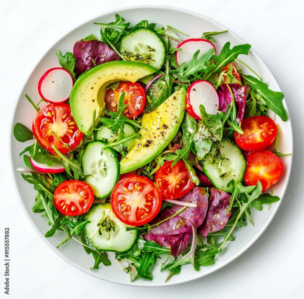 This is a PNG file of a fresh salad in a white plate with arugula plants. This is a PNG file of a fresh salad in a white plate with arugula plants.