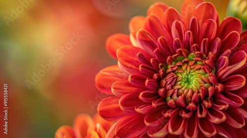 Vibrant Red Chrysanthemum Bloom in Close-up Detail