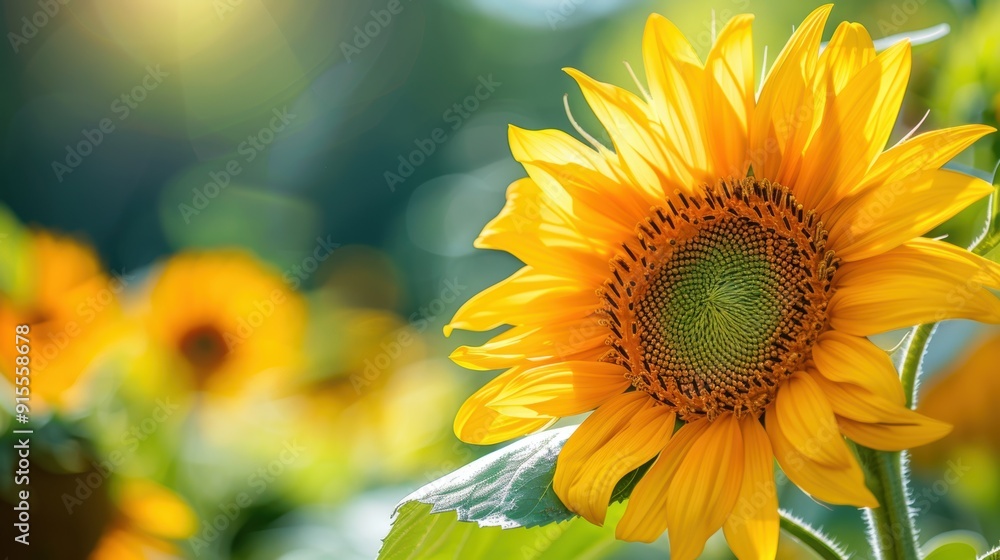 Fototapeta premium Blooming Beauty: Close-up of a Radiant Yellow Sunflower Petal
