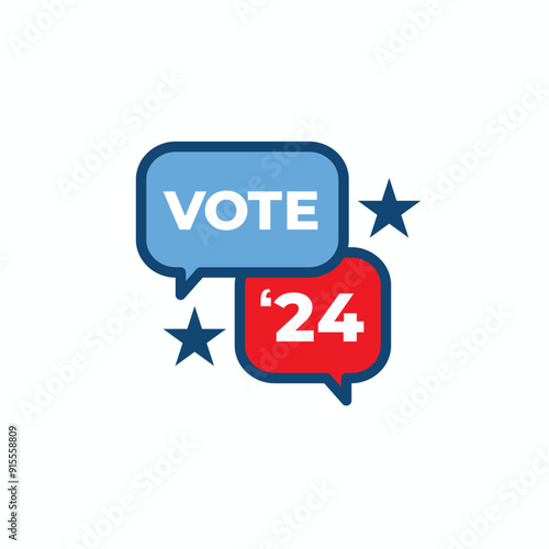 Voting 2024 Icon with Vote, Government, and Patriotic Symbolism and Colors