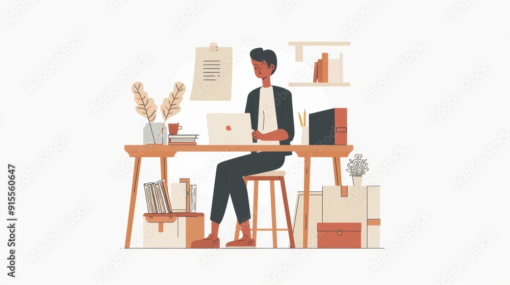 Modern Home Office Illustration: Working From Home Modern Home Office Illustration: Working From Home