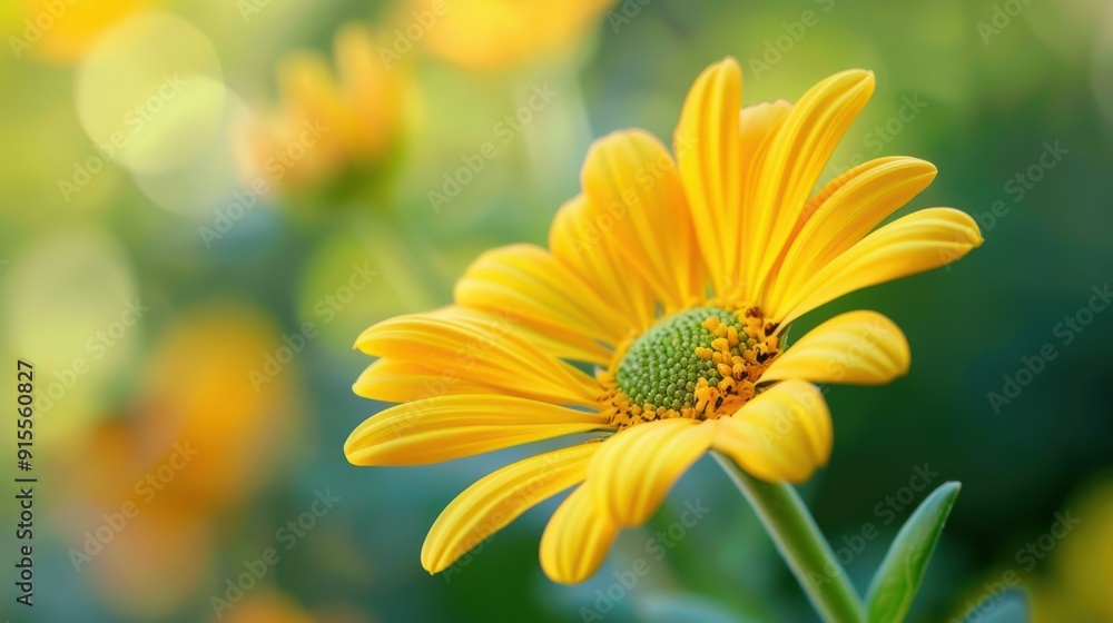 Vibrant Close-up of a Yellow Daisy Flower with Fresh Green Stem in Natural Light Vibrant Close-up of a Yellow Daisy Flower with Fresh Green Stem in Natural Light