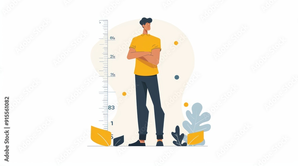 Man Measuring His Height - Illustration Man Measuring His Height - Illustration