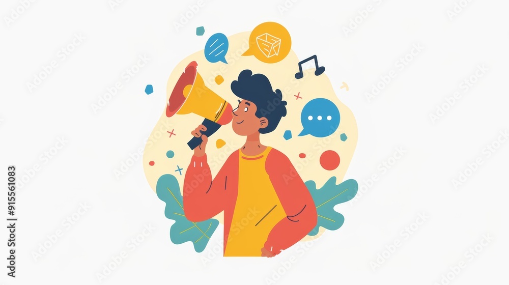 Man Holding Megaphone for Business Announcement Man Holding Megaphone for Business Announcement