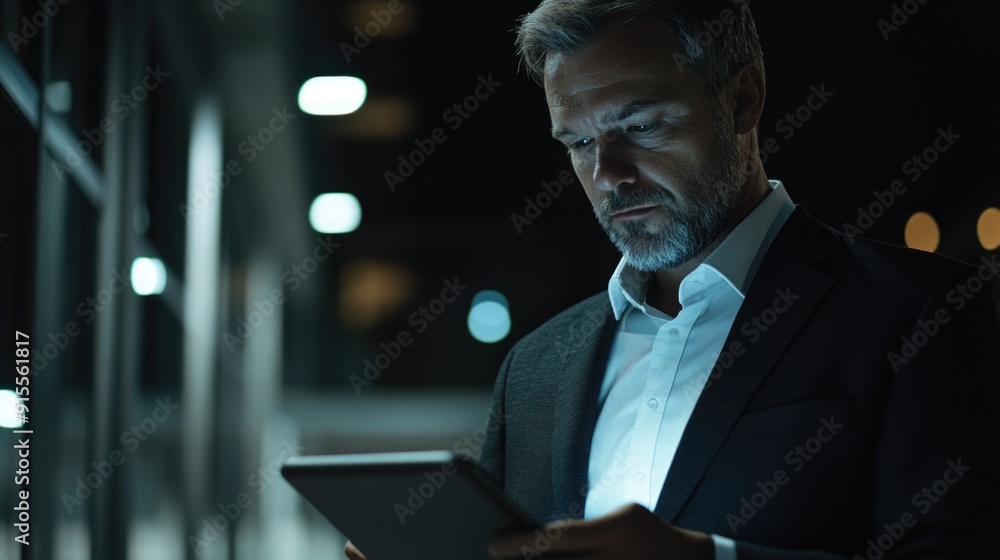 A person holding a tablet computer in a business setting