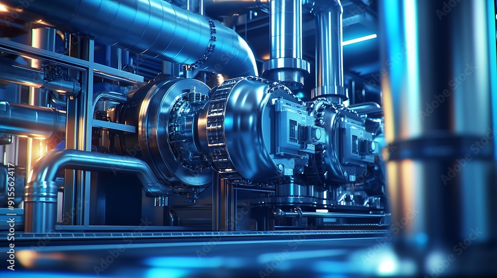 Fototapeta premium 3D Illustration of Industrial Cooling System with Ethylene Glycol in Factory Setting