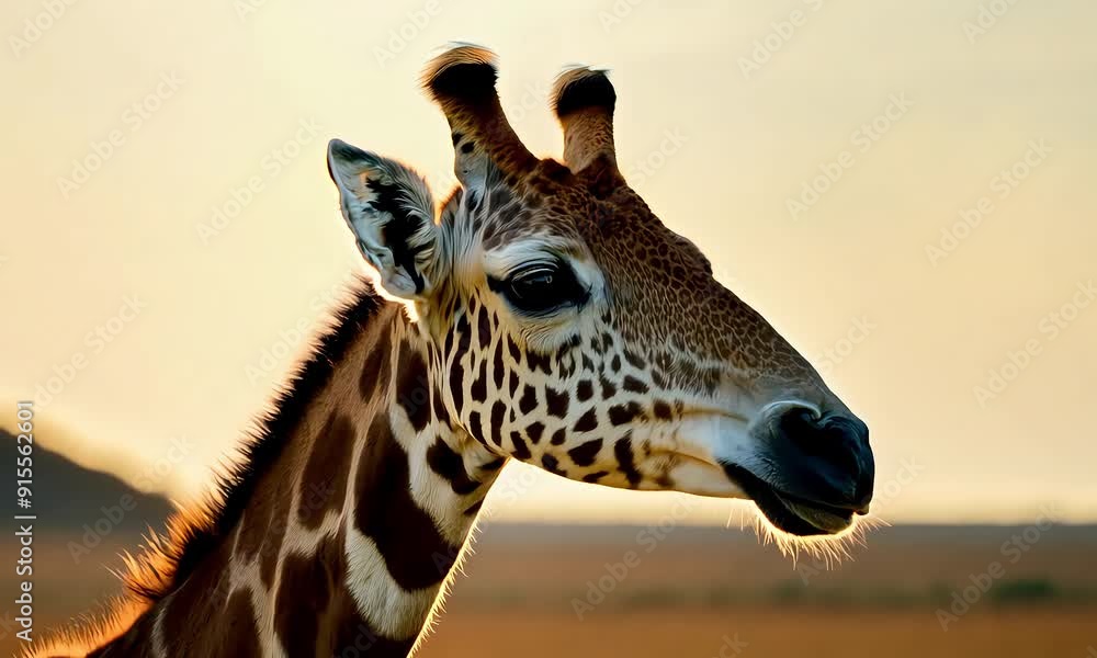 Giraffe bathed in the warm glow of sunset, its majestic profile set against the African savanna. Giraffe bathed in the warm glow of sunset, its majestic profile set against the African savanna.