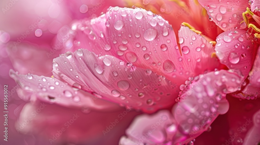 Delicate Pink Peony in Full Bloom with Sparkling Water Droplets - Close-up Floral Beauty Delicate Pink Peony in Full Bloom with Sparkling Water Droplets - Close-up Floral Beauty