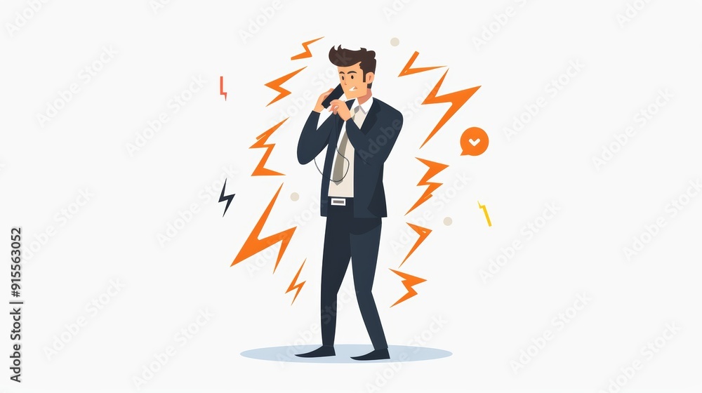 Stressed Businessman on Phone Call: Overwhelmed by Work Stressed Businessman on Phone Call: Overwhelmed by Work