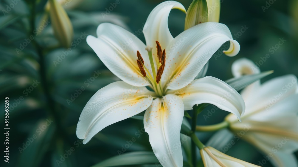 Obraz premium Delicate Beauty of a Blooming White Lily Close-Up