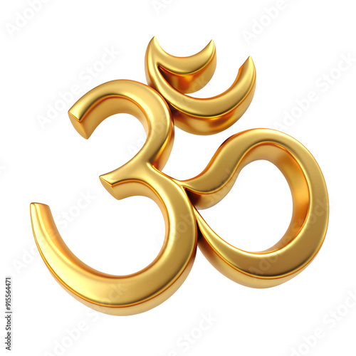 metalic hinduism aum symbol made of gold isolated on transparent background. High quality illustration