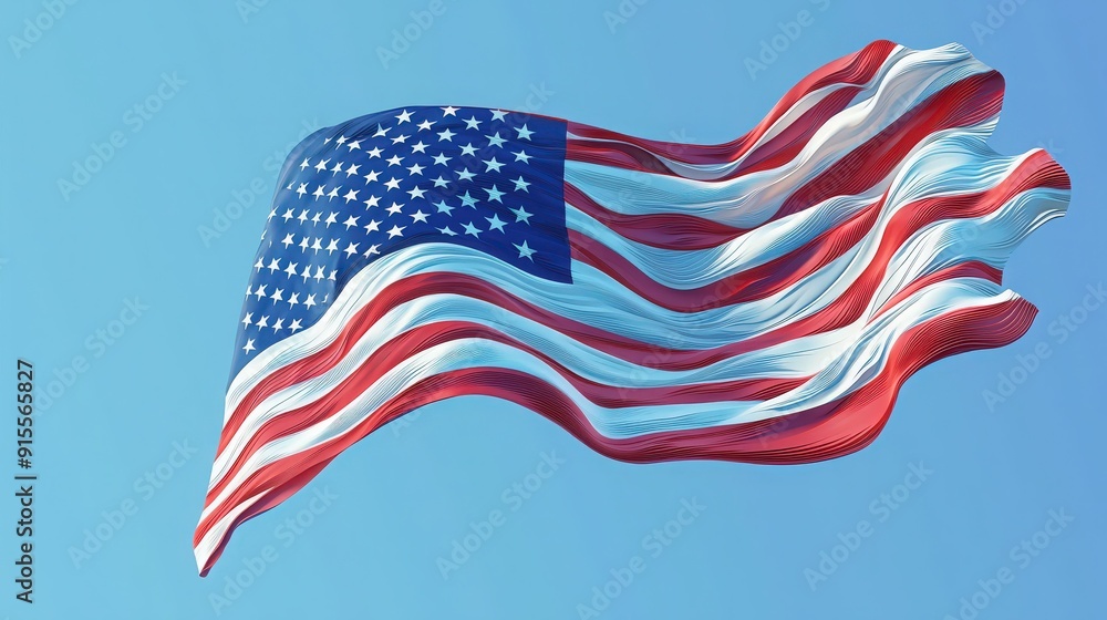 A vibrant depiction of the American flag waving against a clear blue sky, symbolizing freedom and patriotism. A vibrant depiction of the American flag waving against a clear blue sky, symbolizing freedom and patriotism.