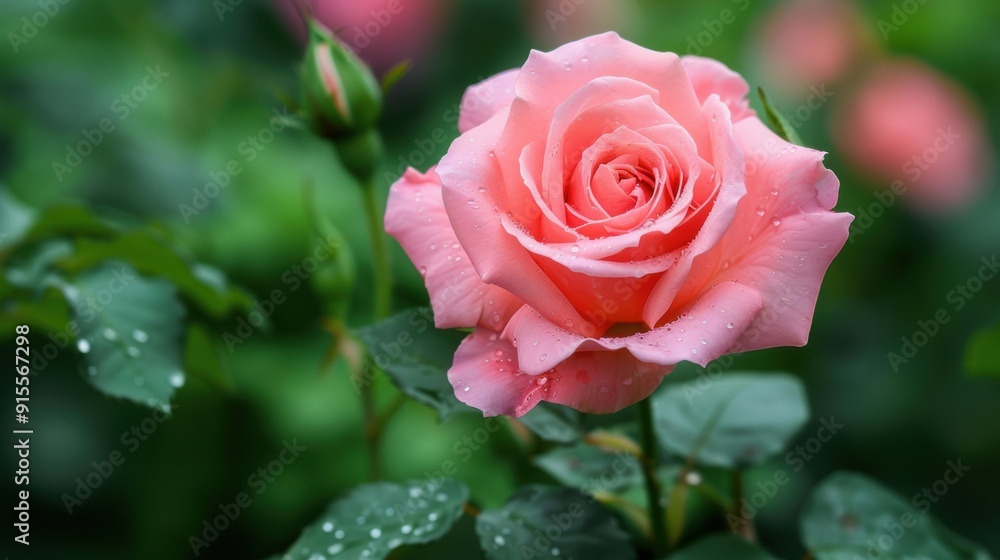 Delicate Pink Rose Flower with Soft Petals Close-up in Bloom Delicate Pink Rose Flower with Soft Petals Close-up in Bloom