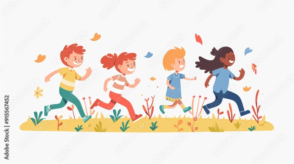 Happy Children Running and Playing in a Park Happy Children Running and Playing in a Park