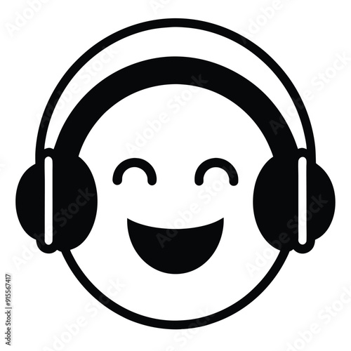 Smiley face holding headphones listening to music