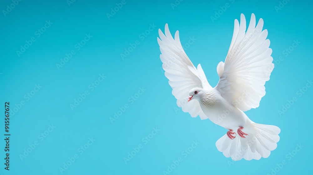 White dove in flight against a blue sky, symbolizing peace and hope. White dove in flight against a blue sky, symbolizing peace and hope.