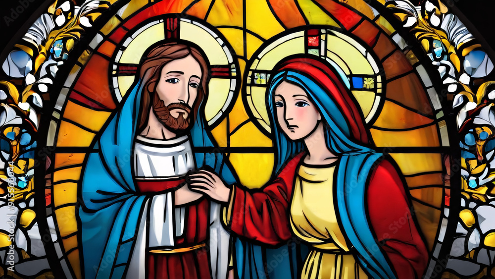 Stained glass, jesus and maria Stained glass, jesus and maria