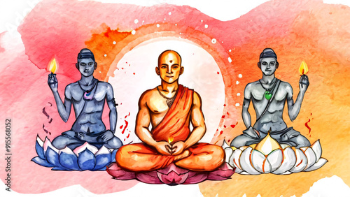 Mahavir jayanti celebration, watercolor art style photo