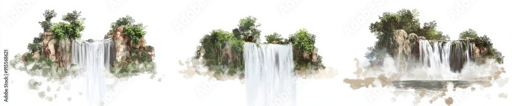 Fototapeta premium An element with a transparent background, representing a waterfall