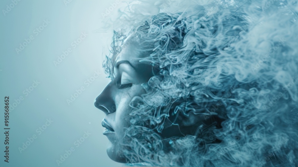 Abstract Portrait of a Woman with Swirling Blue Smoke. Abstract Portrait of a Woman with Swirling Blue Smoke.