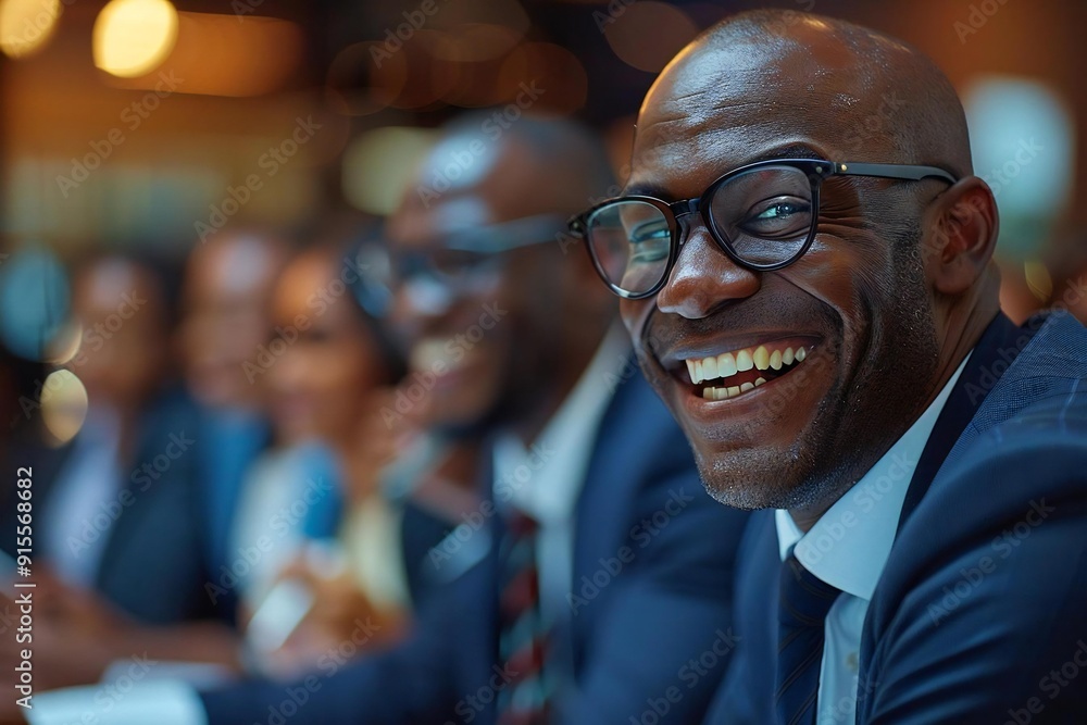 Group of laughing business executives, some wearing eyeglasses, taking notes during a meeting at the office. Group of laughing business executives, some wearing eyeglasses, taking notes during a meeting at the office.