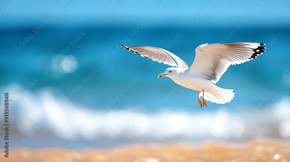 Seagull in flight over ocean waves Seagull in flight over ocean waves