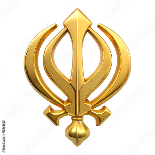 metalic sikhism khanda symbol made of gold isolated on transparent background. High quality illustration
