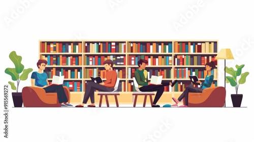 People Reading Books in a Library - Education, Knowledge, and Relaxation