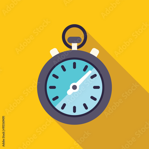 Stopwatch icon ticking, measuring time passing on yellow background with shadow