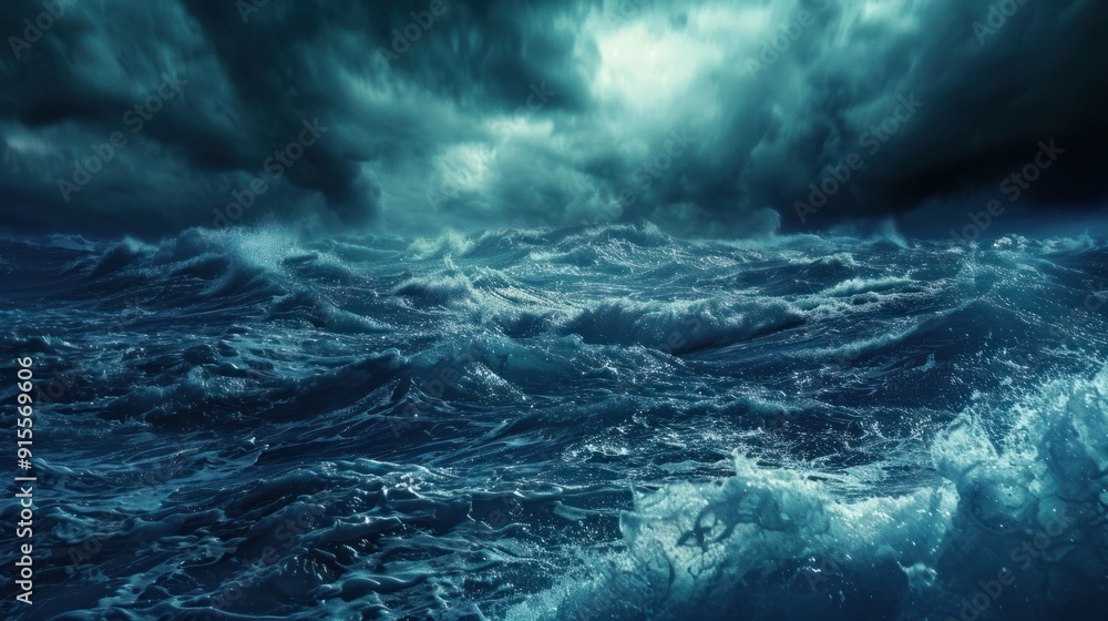 Dramatic stormy sea with waves crashing under dark clouds. Dramatic stormy sea with waves crashing under dark clouds.