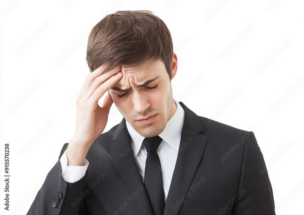 Businessman touching his head transparently Businessman touching his head transparently