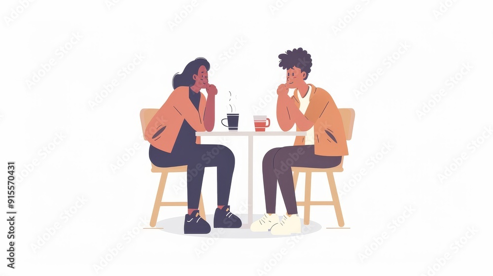 Couple Enjoying Coffee and Conversation at a Cafe Couple Enjoying Coffee and Conversation at a Cafe