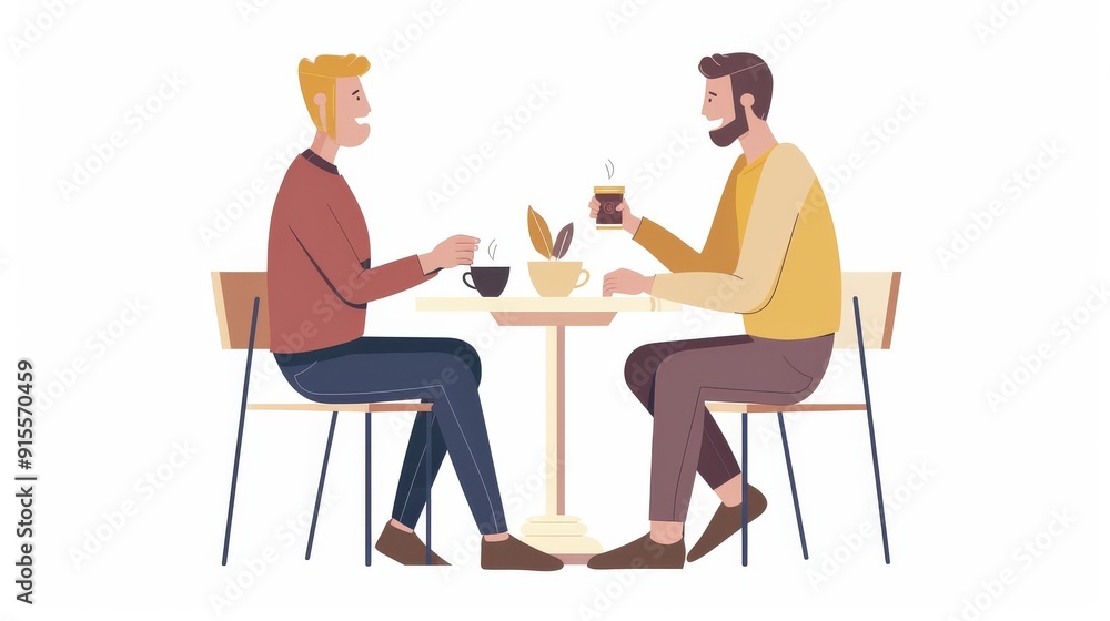 Two Friends Enjoying Coffee Together at a Cafe Two Friends Enjoying Coffee Together at a Cafe