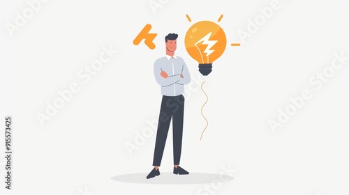 Man with Light Bulb: Inspiration and Creativity Concept