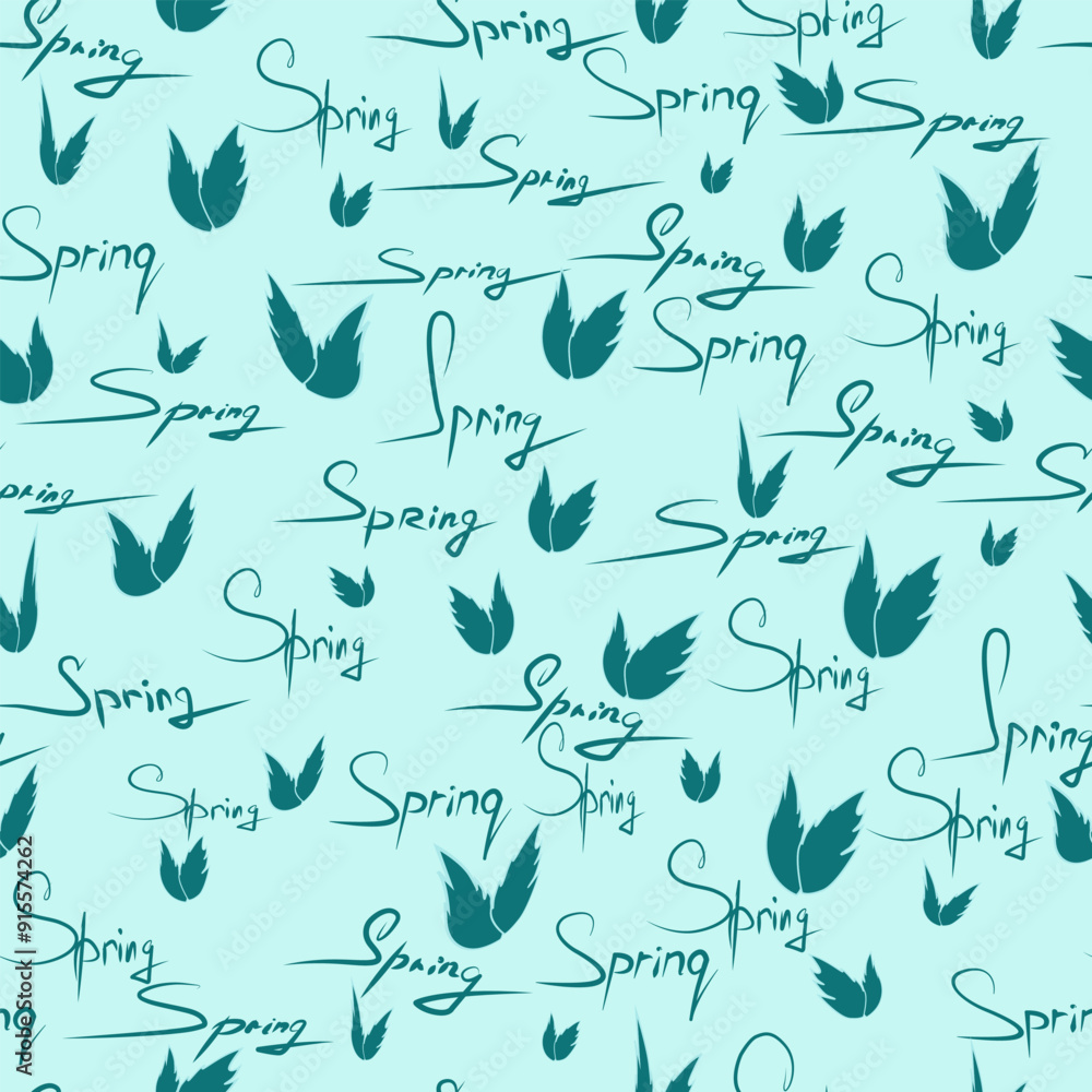 image of the word spring written with a motley brush against a background of bright fireflies for prints on greeting cards, stickers, as well as clothes image of the word spring written with a motley brush against a background of bright fireflies for prints on greeting cards, stickers, as well as clothes