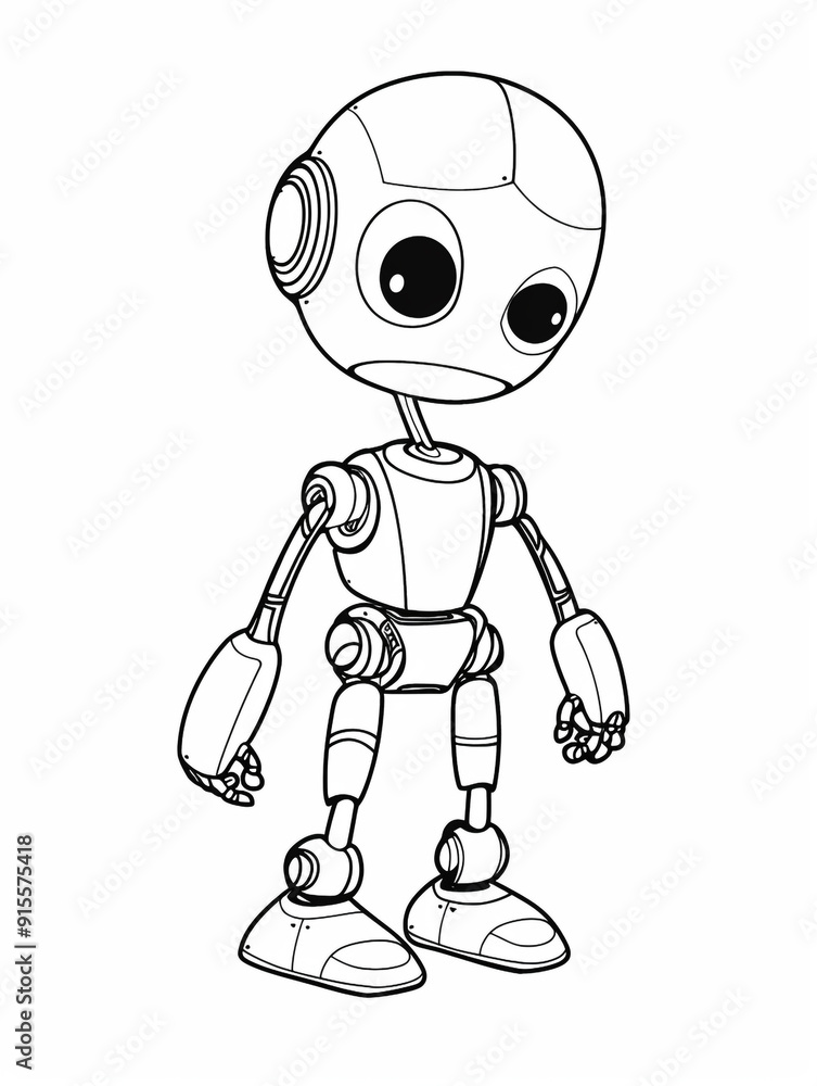A minimalist line cartoon-style image of a cute robot. Coloring page for kids on a white background. A minimalist line cartoon-style image of a cute robot. Coloring page for kids on a white background.