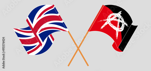 Crossed and waving flags of United Kingdom and Anarchy