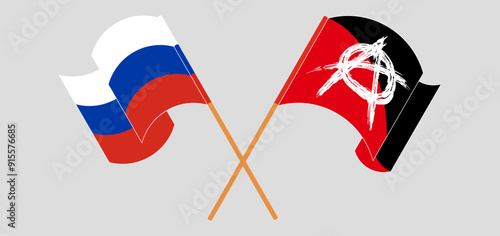 Crossed and waving flags of Russia and Anarchy