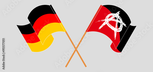 Crossed and waving flags of Germany and Anarchy