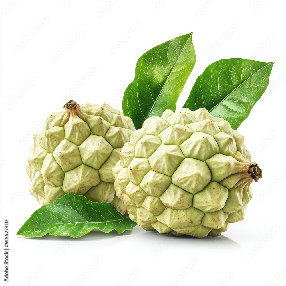 Obraz premium Ultra-realistic, high-definition, photograph, ripe, detailed, vibrant, green leaves, natural texture, slight imperfections, realistic light reflections, pure white background, no shadows, professional