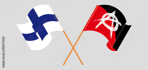 Crossed and waving flags of Finland and Anarchy