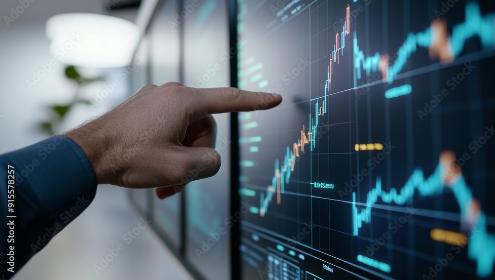 An AI-generated financial graph on multiple digital screens An AI-generated financial graph on multiple digital screens