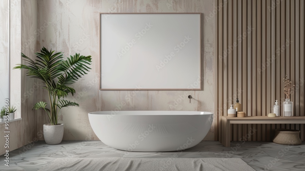 Fototapeta premium blank frame mockup, Contemporary Bathroom interior