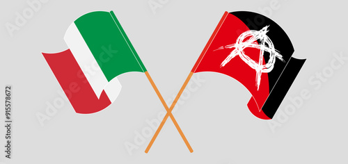 Crossed and waving flags of Italy and Anarchy