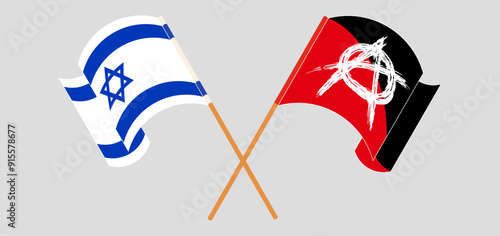 Crossed and waving flags of Israel and Anarchy