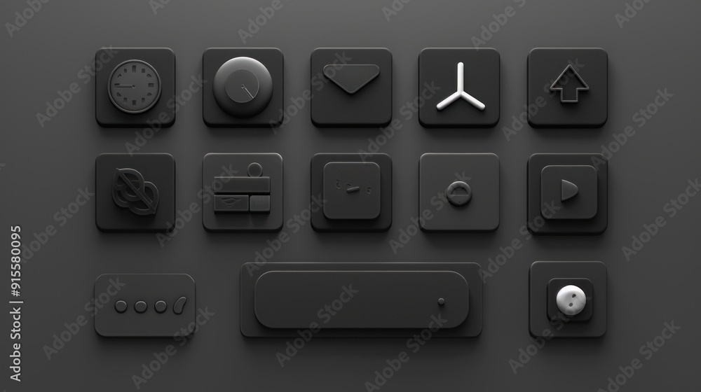 Black UI Interface Buttons with Icons. Black UI Interface Buttons with Icons.