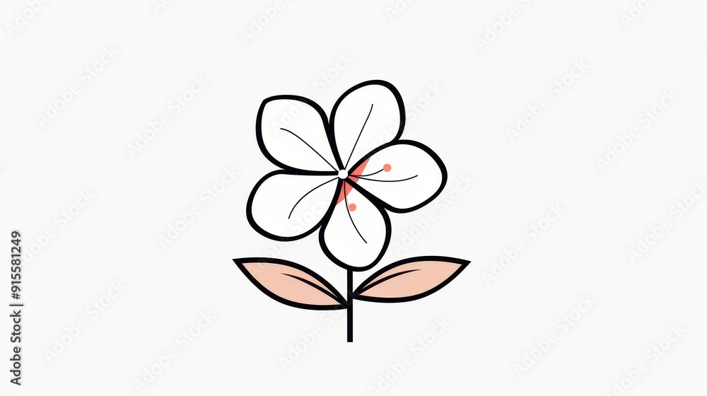 Five petals flower, 2D vector, minimalist and plain, clean lines, basic design, white background